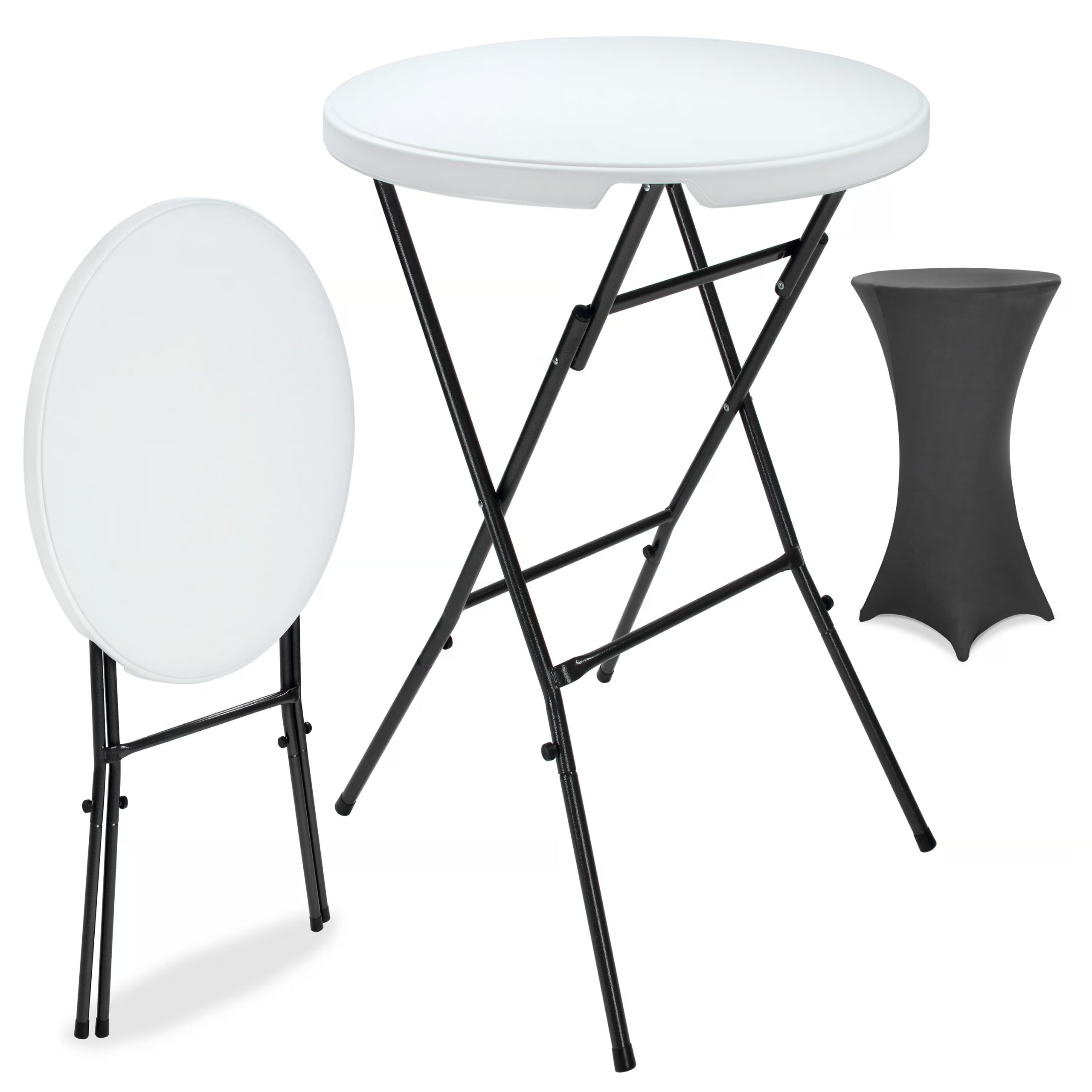 Stehtisch Weiß mit Husse Anthrazit Ø72cm klappbar 110cm Höhe