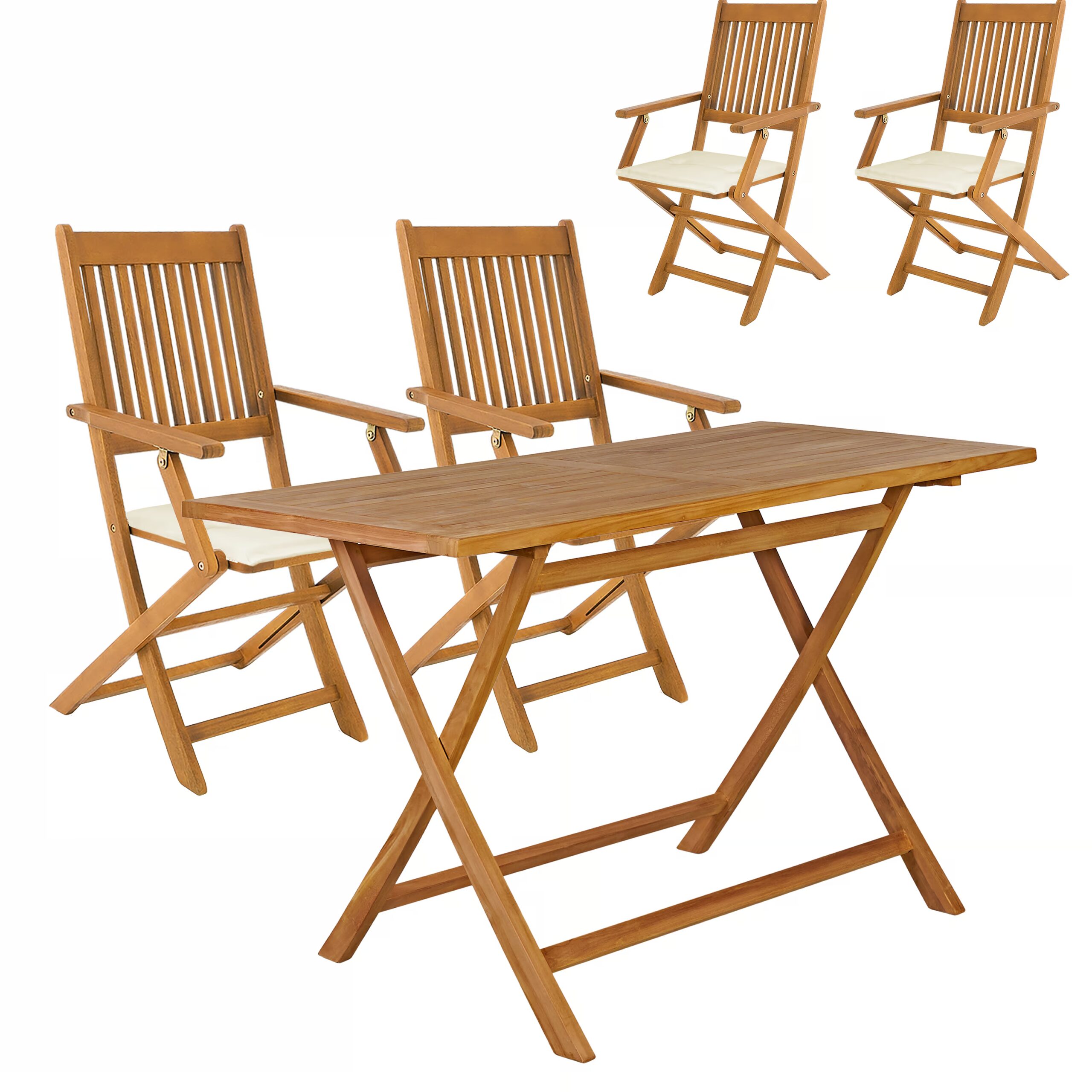 Garten-Sitzgruppe Bari 5-tlg Akazienholz FSC®-zertifiziert Sitzkissen Creme