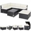 Polyrattan Ecklounge Schwarz/Creme mit Polyrattan Auflagenbox Schwarz