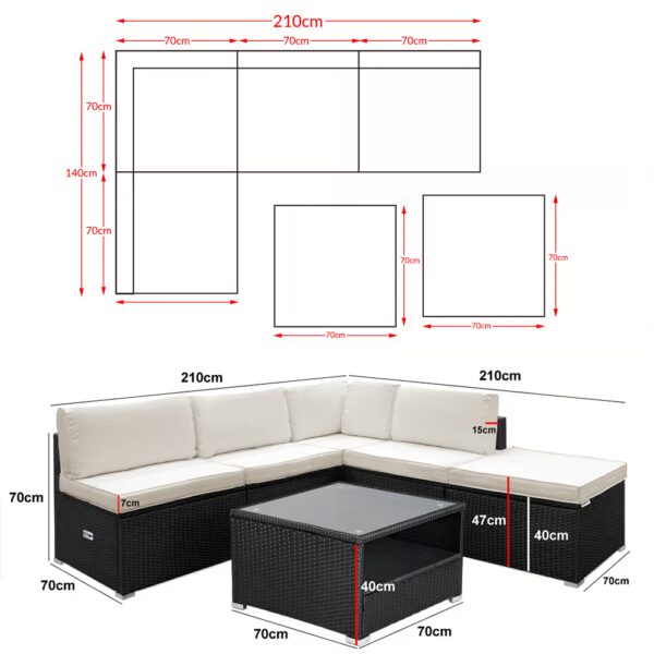 Polyrattan Ecklounge Schwarz/Creme mit Polyrattan Auflagenbox Schwarz – Bild 2