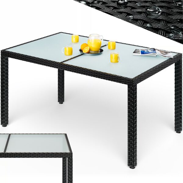 Polyrattan Gartentisch Schwarz 150x90x75cm Glas