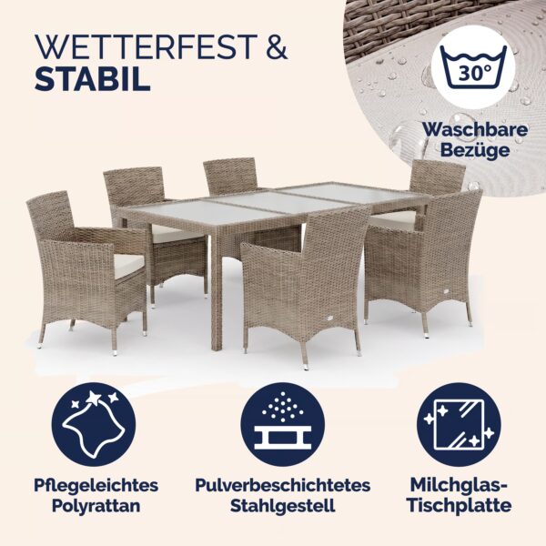 Polyrattan Garten-Sitzgruppe 7-tlg Creme/Creme – Bild 2