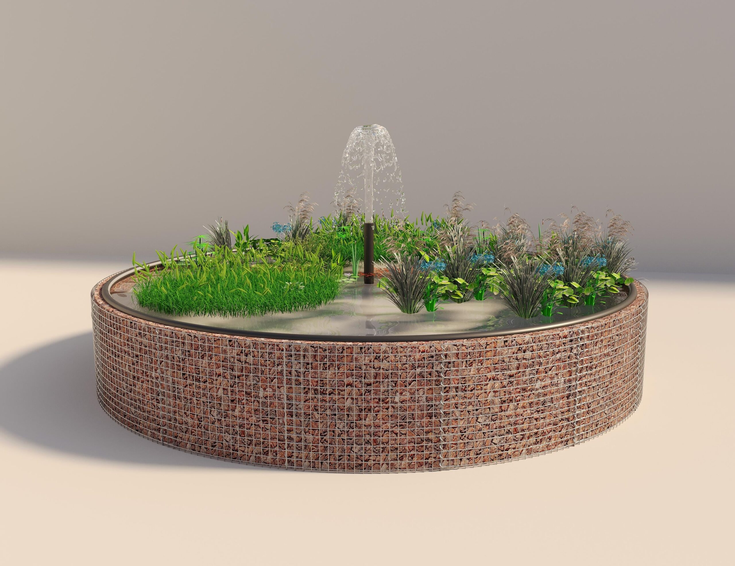 Gabionen Hochteich rund, Außendurchmesser 442 cm, Höhe 80 cm, Maschenweite 5 x 5 cm, Wandstärke 15 cm