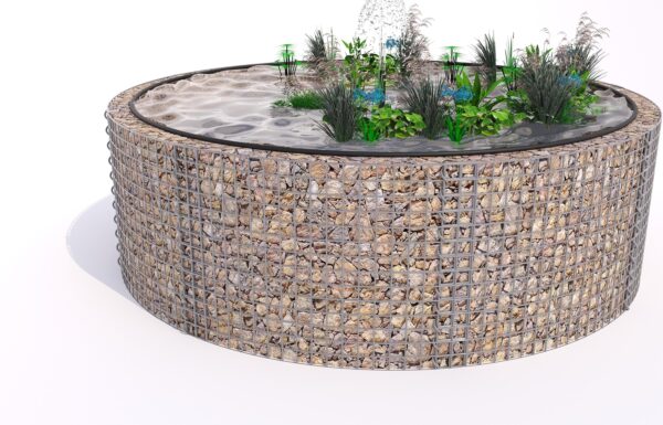 Gabionen Hochteich rund, Außendurchmesser 262 cm, Höhe 80 cm, Maschenweite 5 x 5 cm, Wandstärke 15 cm