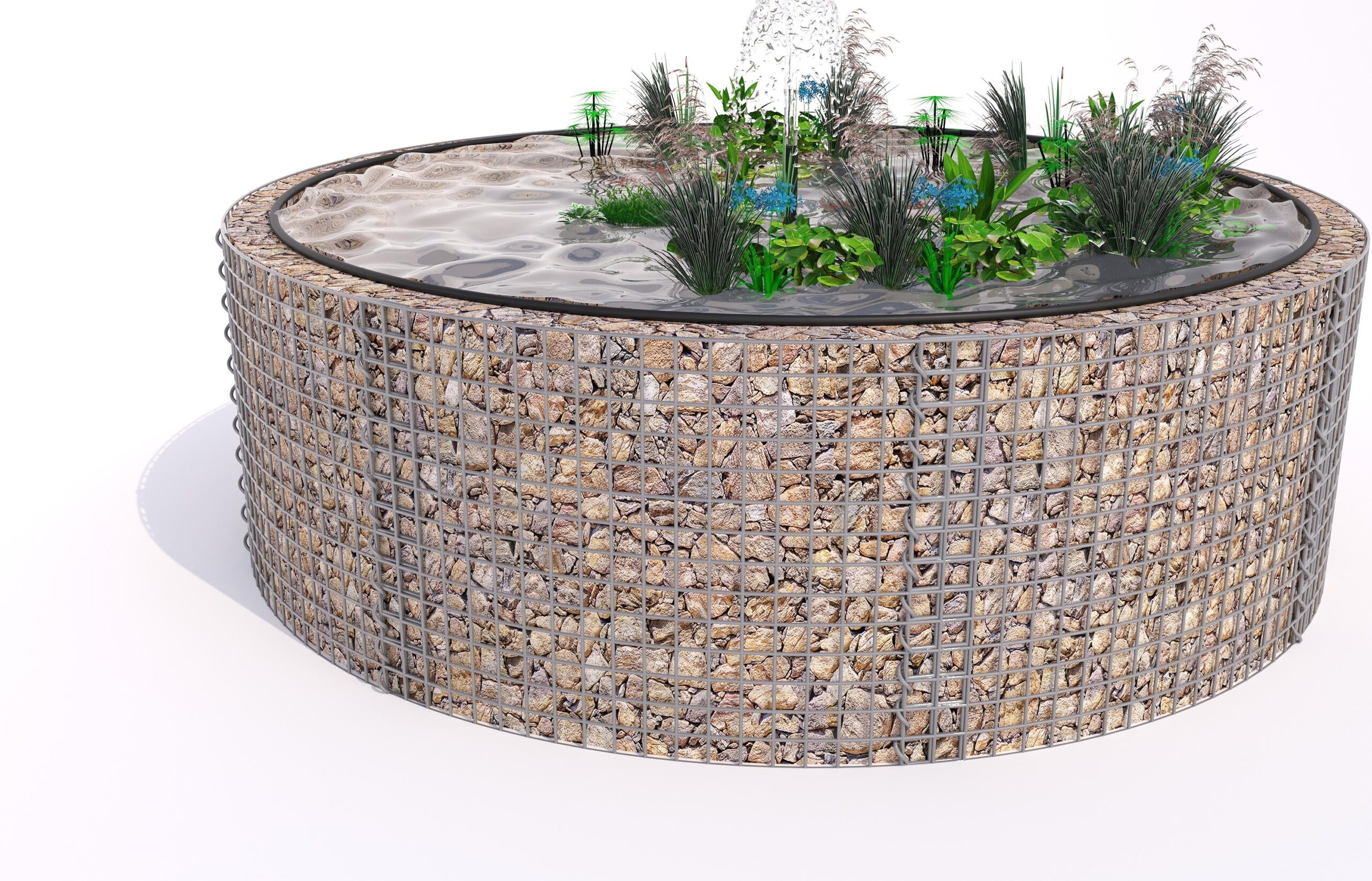 Gabionen Hochteich rund, Außendurchmesser 262 cm, Höhe 80 cm, Maschenweite 5 x 5 cm, Wandstärke 15 cm