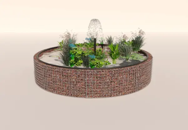 Gabionen Hochteich rund, Außendurchmesser 262 cm, Höhe 50 cm, Maschenweite 5 x 5 cm, Wandstärke 15 cm