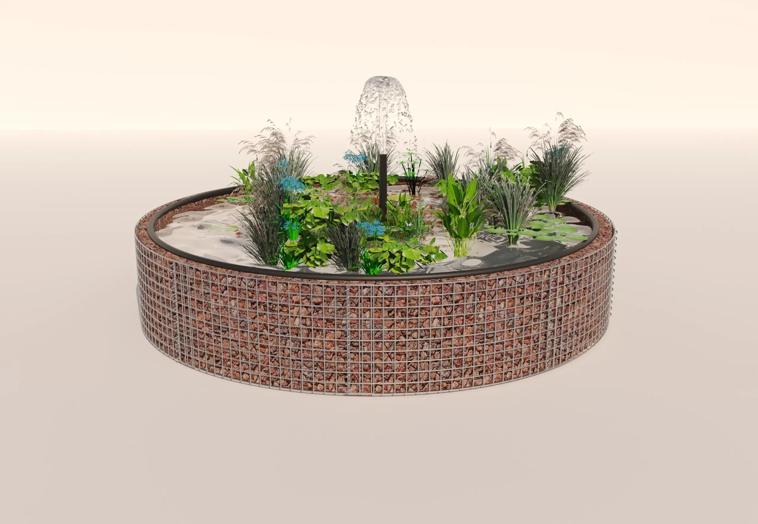 Gabionen Hochteich rund, Außendurchmesser 232 cm, Höhe 50 cm, Maschenweite 5 x 5 cm, Wandstärke 15 cm