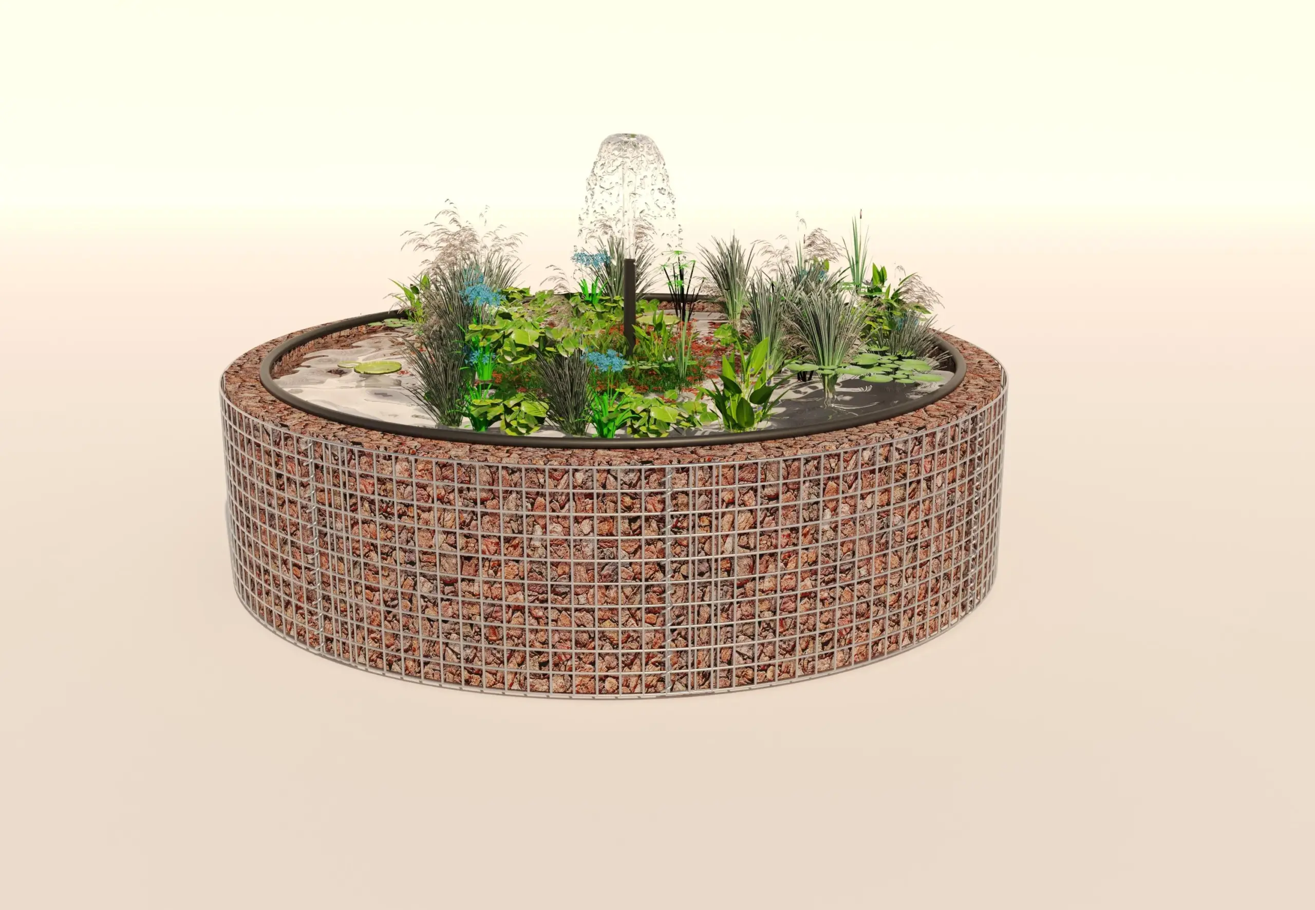 Gabionen Hochteich rund, Außendurchmesser 202 cm, Höhe 50 cm, Maschenweite 5 x 5 cm, Wandstärke 15 cm