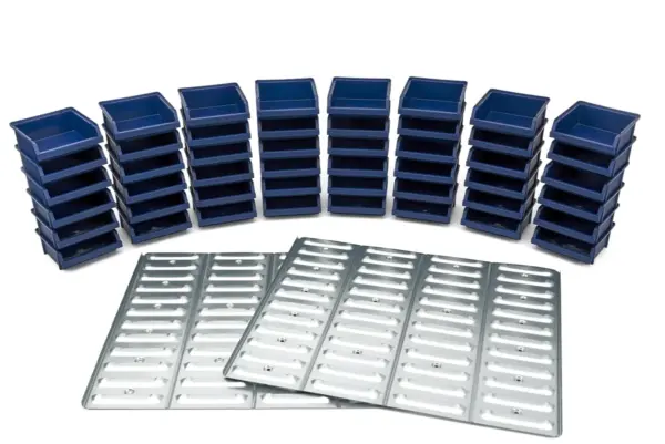 Raaco 181204 Stapelboxen + Wandregal 48-teiliges Set , Sichtlagerkästen - Stahl - 1040 x 440 mm – Bild 4