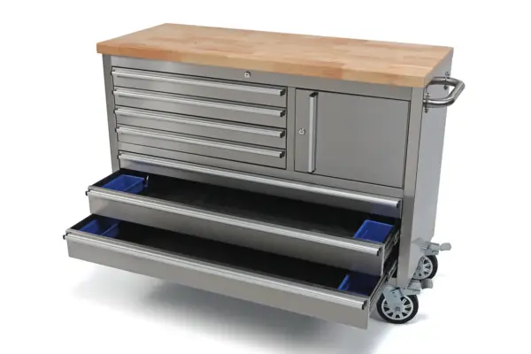 HBM Werkzeugwagen mit Holzarbeitsplatte, 122 cm, Edelstahl – Bild 2
