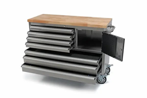 HBM Werkzeugwagen mit Holzarbeitsplatte, 122 cm, Edelstahl – Bild 3