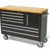 HBM mobiler Werkzeugwagen mit Holzarbeitsplatte, 122 cm, schwarz