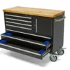 HBM mobiler Werkzeugwagen mit Holzarbeitsplatte, 122 cm, schwarz – Bild 2