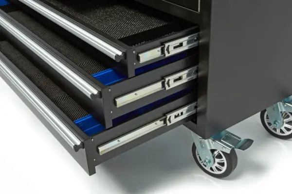 HBM mobiler Werkzeugwagen mit Holzarbeitsplatte, 122 cm, schwarz – Bild 4