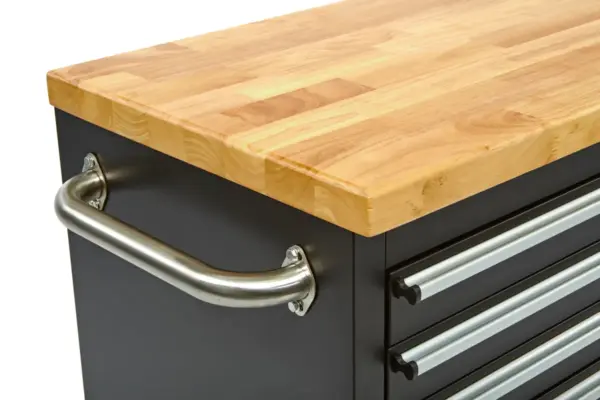 HBM mobiler Werkzeugwagen mit Holzarbeitsplatte, 122 cm, schwarz – Bild 5