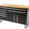 HBM mobiler Werkzeugwagen mit Holzarbeitsplatte, 152 cm, schwarz