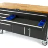 HBM mobiler Werkzeugwagen mit Holzarbeitsplatte, 152 cm, schwarz – Bild 4