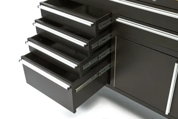 HBM mobiler Werkzeugwagen mit Holzarbeitsplatte, 152 cm, schwarz – Bild 5