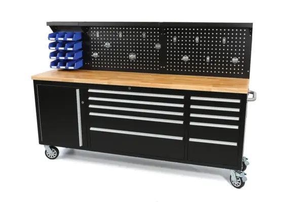 HBM Werkzeugwagen, Holzwerkbank mit Rückwand 215 cm