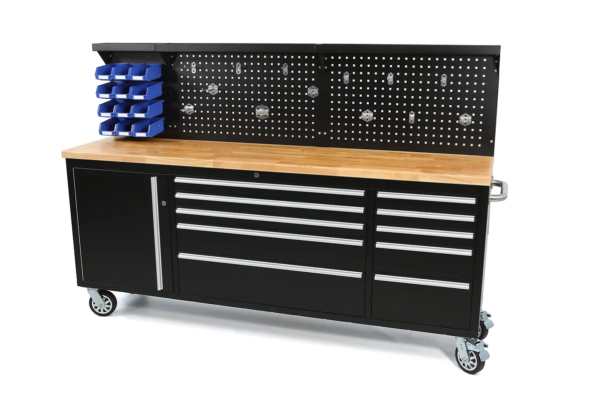 HBM Werkzeugwagen, Holzwerkbank mit Rückwand 215 cm