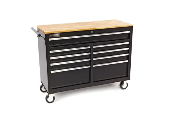 HBM mobiler Werkzeugwagen mit Holzarbeitsplatte - 117 cm - schwarz – Bild 2