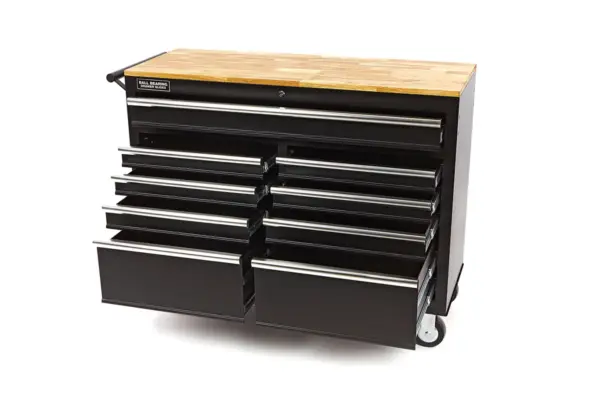 HBM mobiler Werkzeugwagen mit Holzarbeitsplatte - 117 cm - schwarz – Bild 3