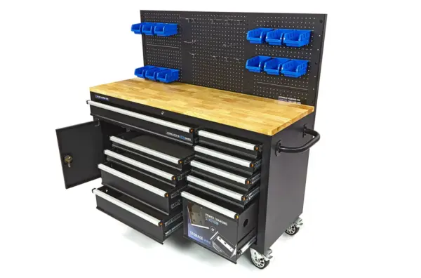 HBM Werkbank 158 cm mit 10 Schubladen, Tür und Rückwand, schwarz – Bild 2