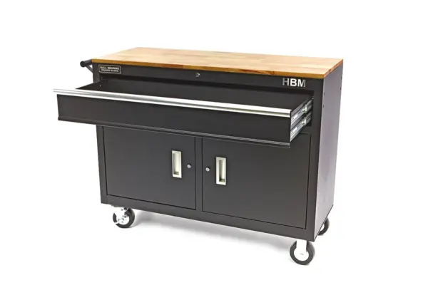 HBM Profi fahrbarer Werkzeugwagen Werkbank, 117 cm, schwarz – Bild 2