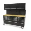 HBM Werkbank 182 cm mit 15 Schubladen, Schrankwand und Rückwand, Holzarbeitsplatte, schwarz