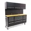 HBM Werkbank 182 cm mit 15 Schubladen, Schrankwand und Rückwand, Holzarbeitsplatte, schwarz – Bild 2
