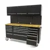 HBM Werkbank 182 cm mit 15 Schubladen, Schrankwand und Rückwand, Holzarbeitsplatte, schwarz – Bild 3