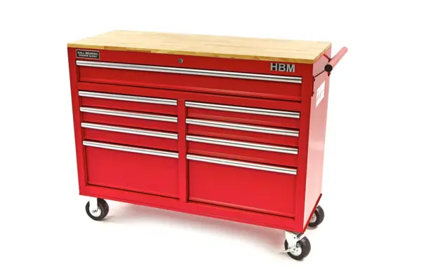 HBM Werkzeugwagen mit Holzarbeitsplatte, 117 cm, rot