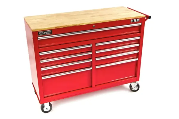 HBM Werkzeugwagen mit Holzarbeitsplatte, 117 cm, rot – Bild 2
