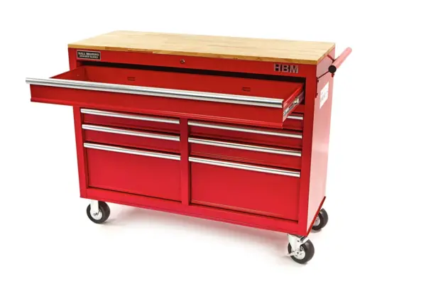 HBM Werkzeugwagen mit Holzarbeitsplatte, 117 cm, rot – Bild 3