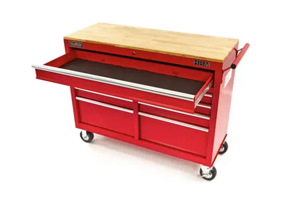 HBM Werkzeugwagen mit Holzarbeitsplatte, 117 cm, rot – Bild 4