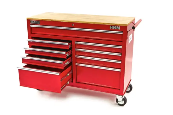 HBM Werkzeugwagen mit Holzarbeitsplatte, 117 cm, rot – Bild 5