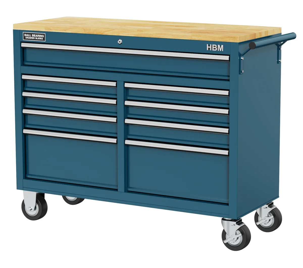 HBM Werkzeugwagen mit Holzarbeitsplatte - 117 cm - Blau
