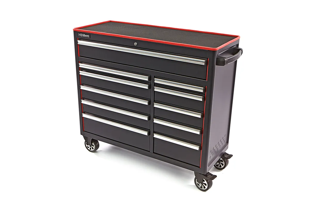 HBM Werkzeugwagen mit 11 Schubladen, 111 cm, schwarz