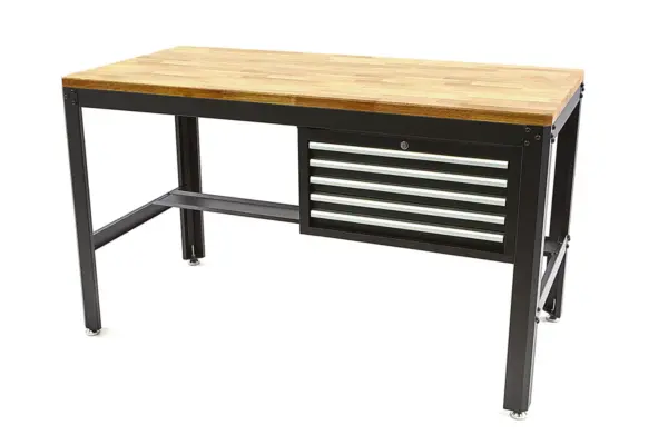 HBM Werkbank 155 cm mit 5 Schubladen, Holzarbeitsplatte, schwarz