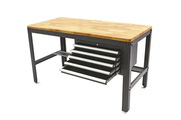 HBM Werkbank 155 cm mit 5 Schubladen, Holzarbeitsplatte, schwarz – Bild 2