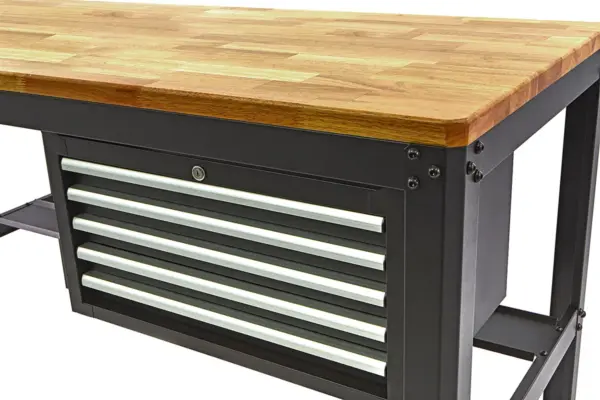 HBM Werkbank 155 cm mit 5 Schubladen, Holzarbeitsplatte, schwarz – Bild 3
