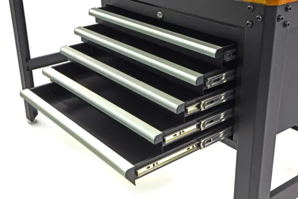HBM Werkbank 155 cm mit 5 Schubladen, Holzarbeitsplatte, schwarz – Bild 4