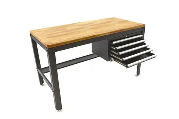 HBM Werkbank 155 cm mit 5 Schubladen, Holzarbeitsplatte, schwarz – Bild 5