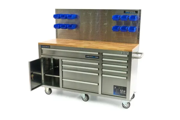 HBM Werkbank 158 cm mit 10 Schubladen, Tür und Rückwand, Edelstahl – Bild 5