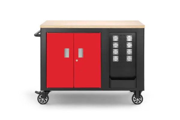 HBM fahrbare Werkbank mit Holzplatte und 10 Schubladen, rot-schwarz – Bild 2