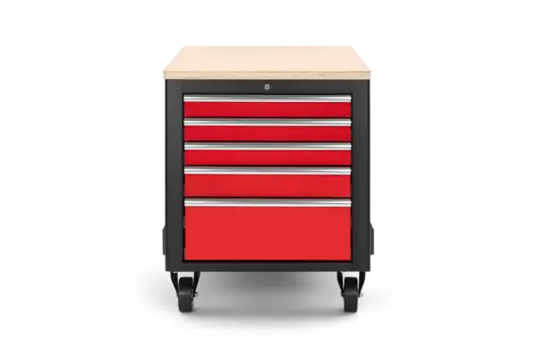HBM fahrbare Werkbank mit Holzplatte und 10 Schubladen, rot-schwarz – Bild 3