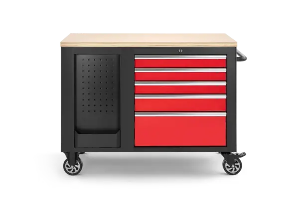 HBM fahrbare Werkbank mit Holzplatte und 10 Schubladen, rot-schwarz – Bild 5
