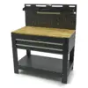 HBM Werkbank 115 cm mit 3 Schubladen, Holzarbeitsplatte und Rückwand, schwarz