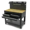 HBM Werkbank 115 cm mit 3 Schubladen, Holzarbeitsplatte und Rückwand, schwarz – Bild 2