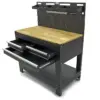 HBM Werkbank 115 cm mit 3 Schubladen, Holzarbeitsplatte und Rückwand, schwarz – Bild 3